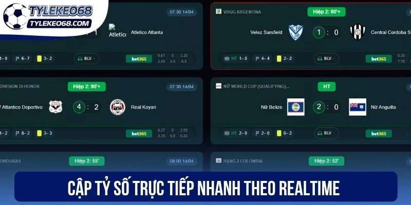 Cập tỷ số trực tiếp nhanh theo realtime