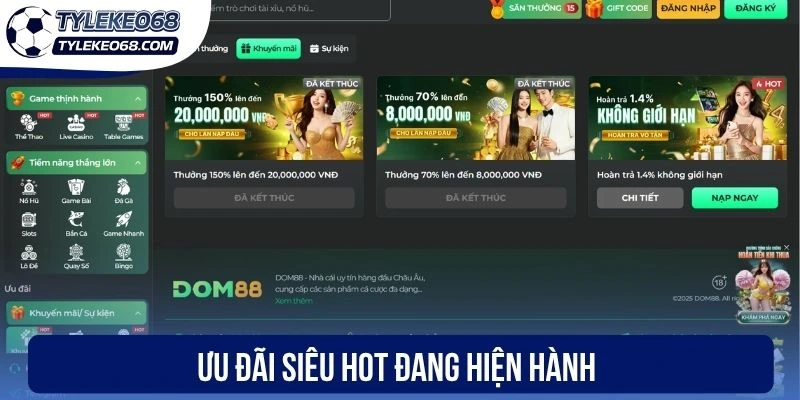 Dom88 - Nhà Cái Thể Thao Trực Tuyến Số 1 Với Tỷ Lệ Kèo Cao 2 Ưu đãi siêu hot đang hiện hành